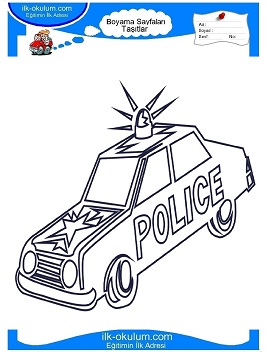 Çocuklar İçin Polis-Arabası Boyama Sayfaları 